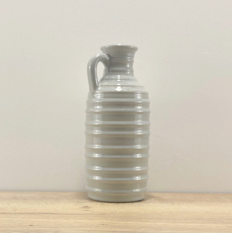 Grey Glazed Ribbed Vase with Handle - Small