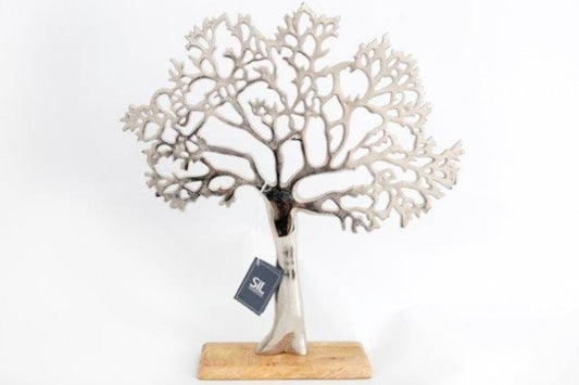 Silver Aluminium Tree Of Life On Block Base Large