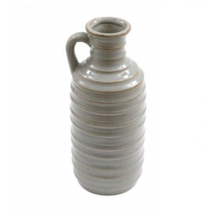 Grey Glazed Ribbed Vase with Handle - Small